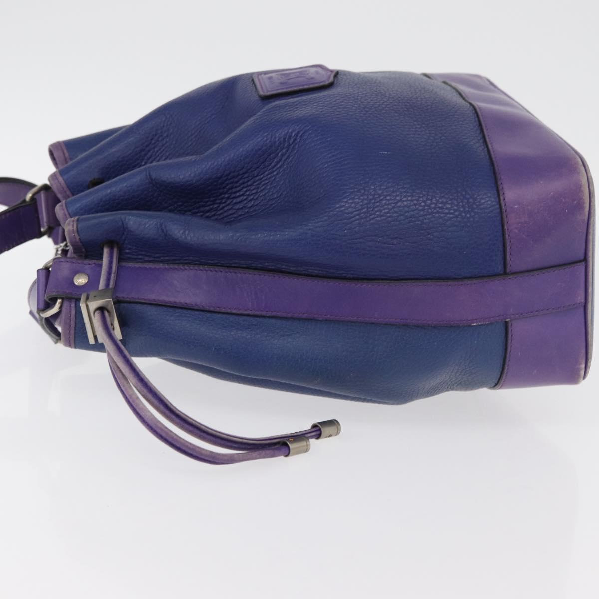 CELINE Shoulder Bag Leather Blue Silver Auth 177062