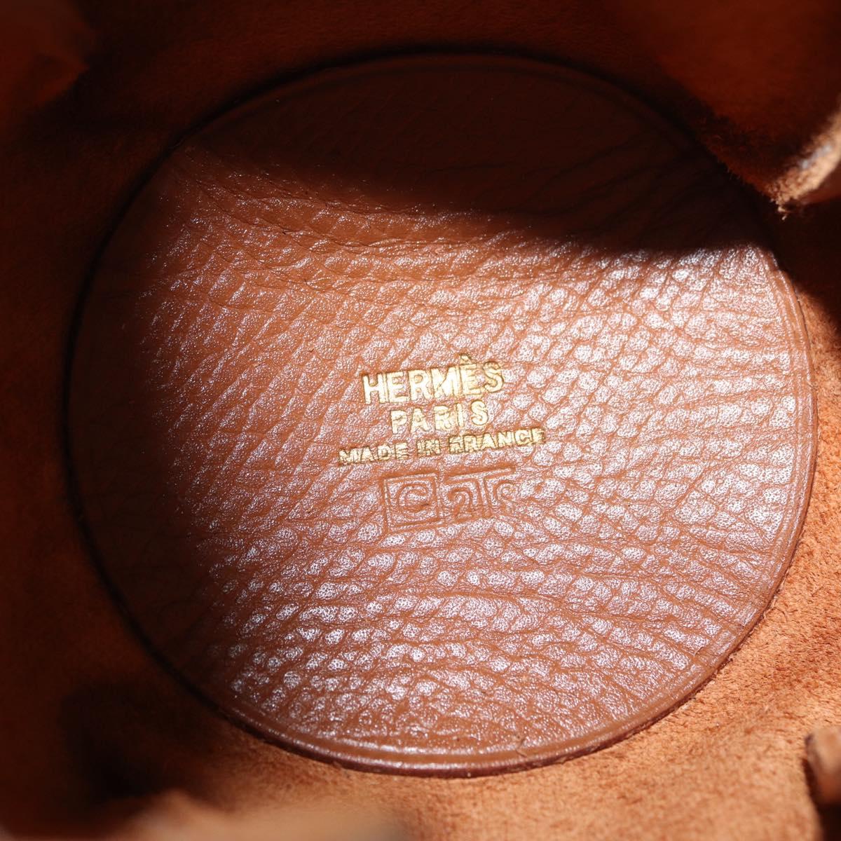 HERMES Vespa Pouch Leather Brown Gold Auth 177067A