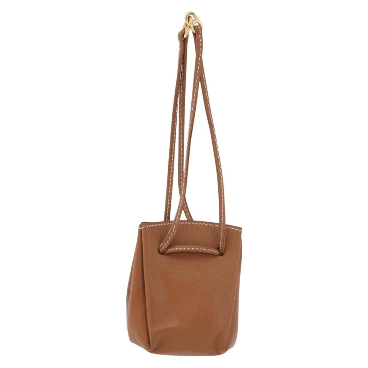 HERMES Vespa Pouch Leather Brown Gold Auth 177067A
