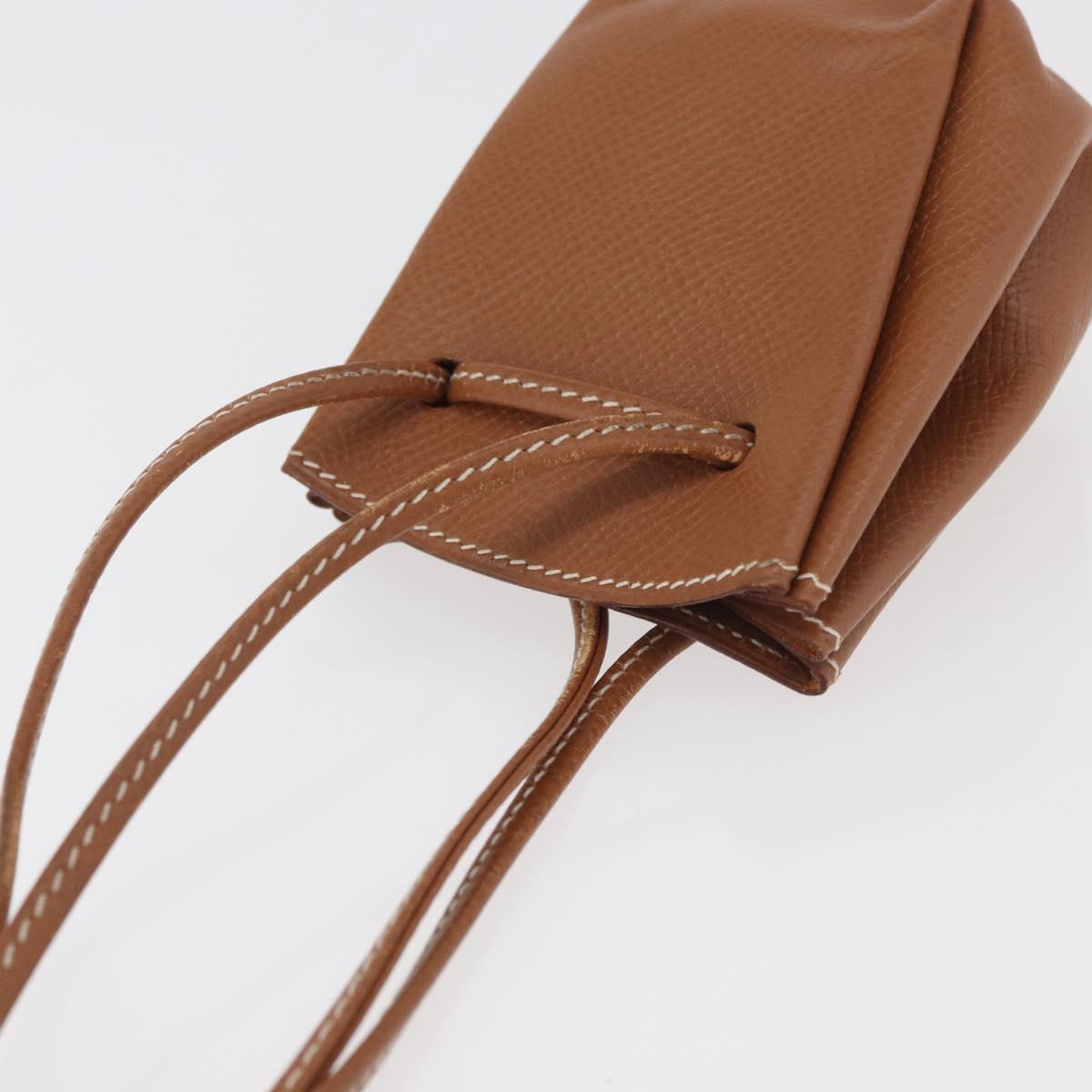HERMES Vespa Pouch Leather Brown Gold Auth 177067A