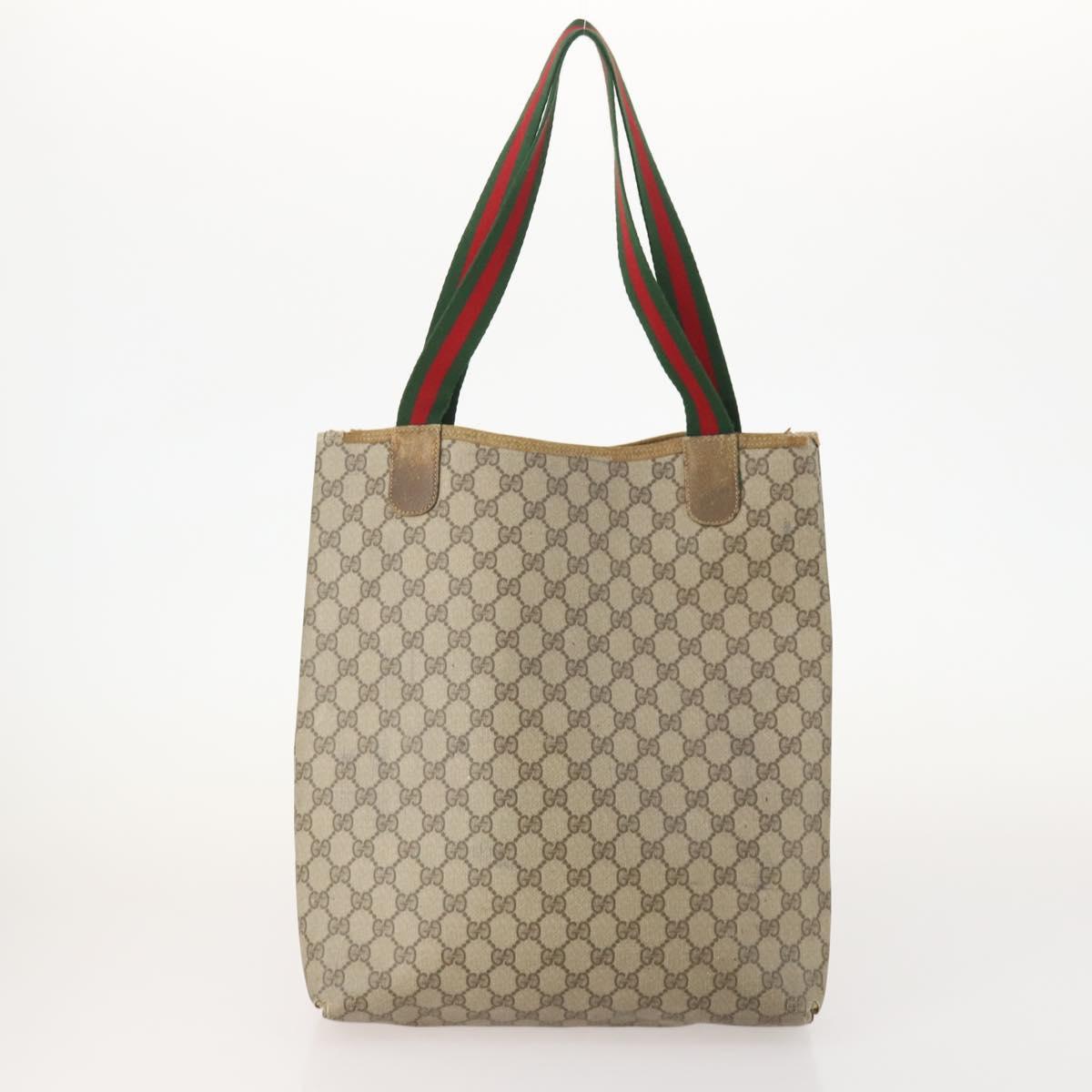 GUCCI GG Supreme Web Sherry Line Tote Bag PVC 3 Set Beige Auth 177075
