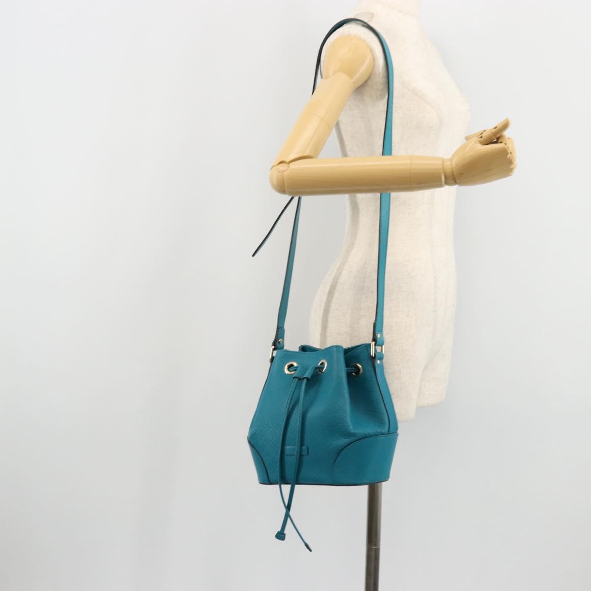 GUCCI Diamante Shoulder Bag Leather Blue Silver 354229 Auth 177084A