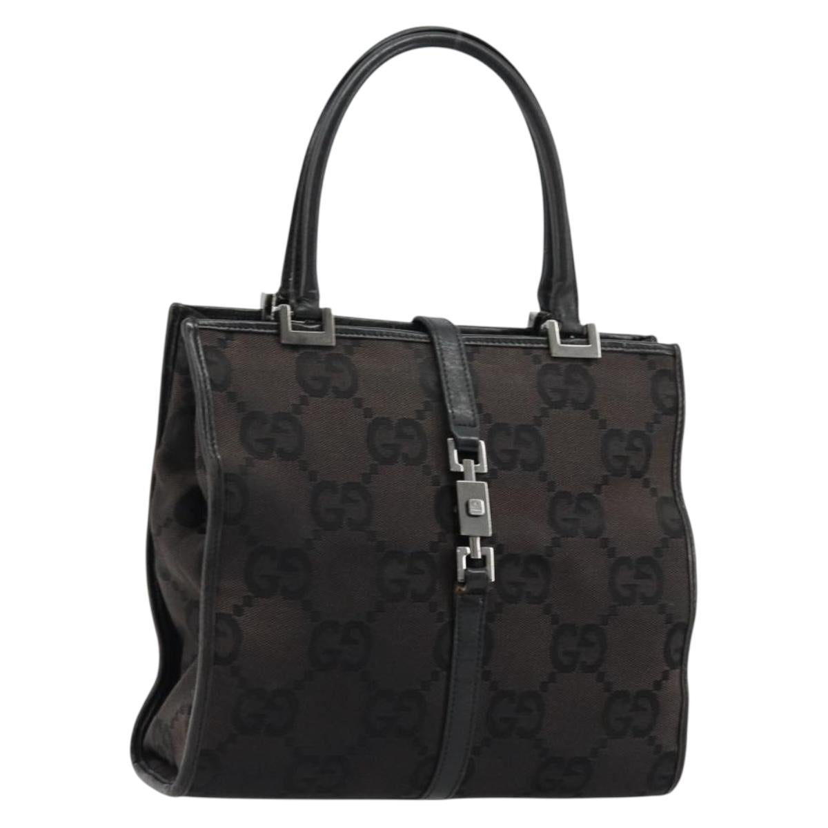 GUCCI GG Canvas Jackie Hand Bag Black Silver 002 1065 Auth 177085