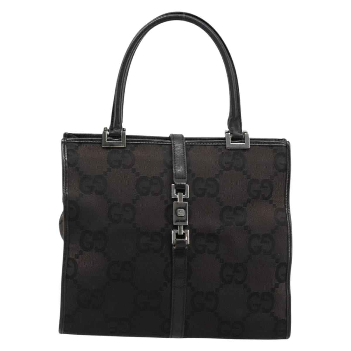 GUCCI GG Canvas Jackie Hand Bag Black Silver 002 1065 Auth 177085
