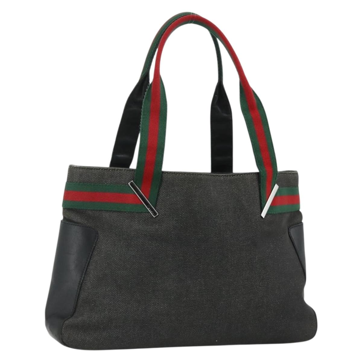 GUCCI Web Sherry Line Tote Bag Canvas Black Red Green 73983 Auth 177087
