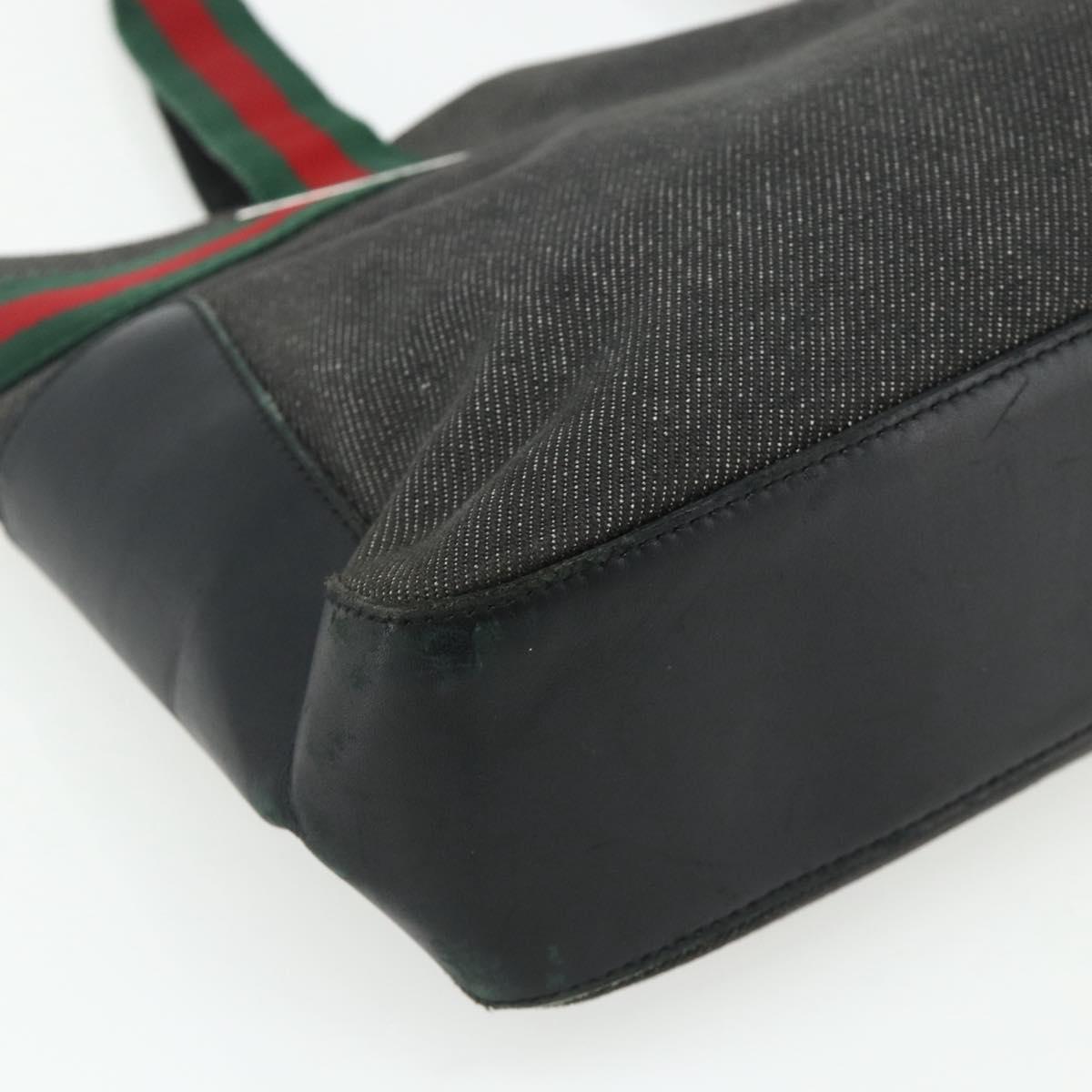 GUCCI Web Sherry Line Tote Bag Canvas Black Red Green 73983 Auth 177087