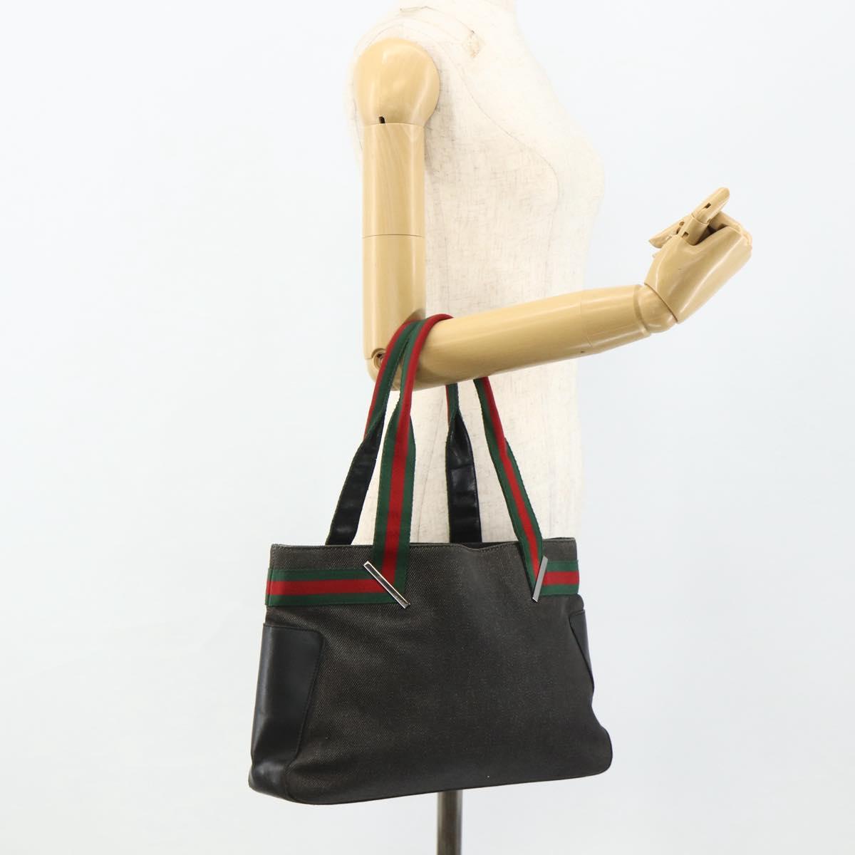 GUCCI Web Sherry Line Tote Bag Canvas Black Red Green 73983 Auth 177087