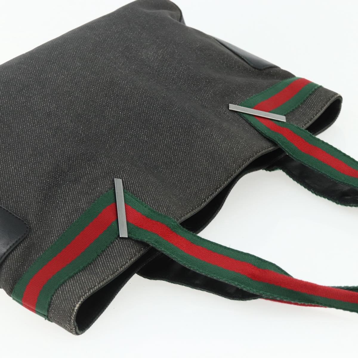 GUCCI Web Sherry Line Tote Bag Canvas Black Red Green 73983 Auth 177087
