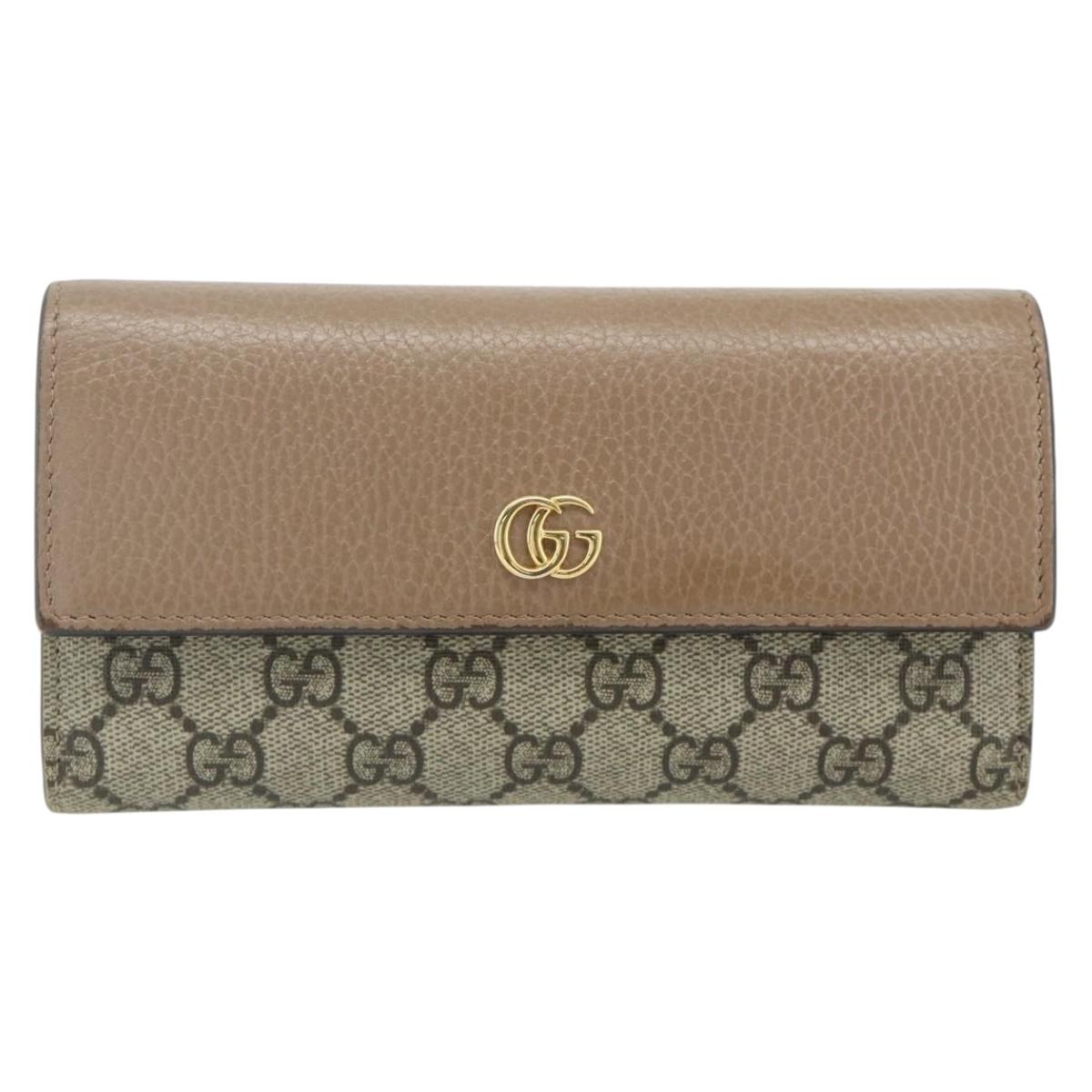 GUCCI GG Supreme Long Wallet PVC Beige Gold 456116 Auth 177101A