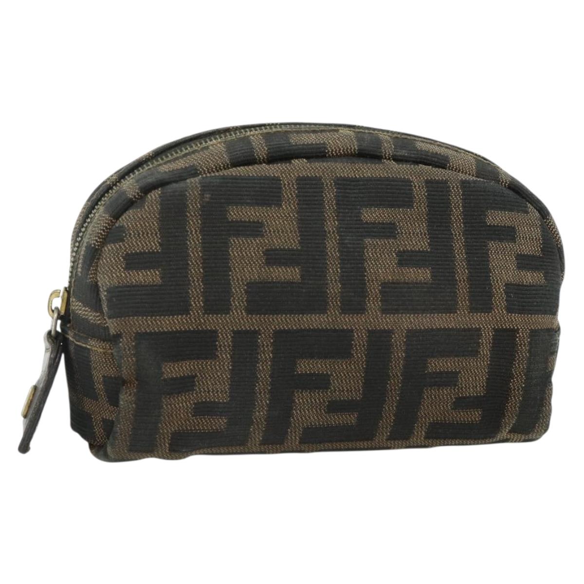 FENDI Zucca Canvas Pouch Black Brown Auth 177103A