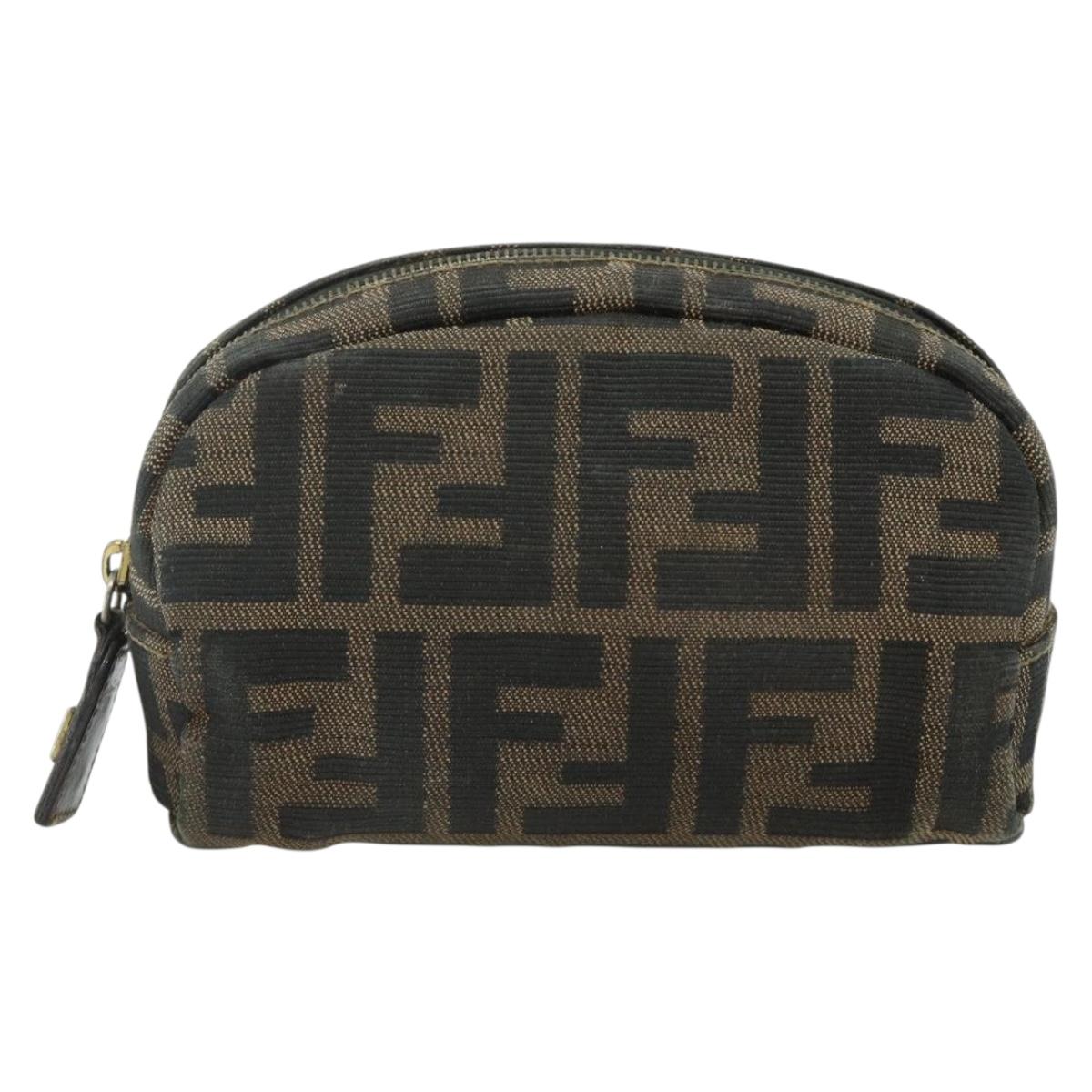 FENDI Zucca Canvas Pouch Black Brown Auth 177103A