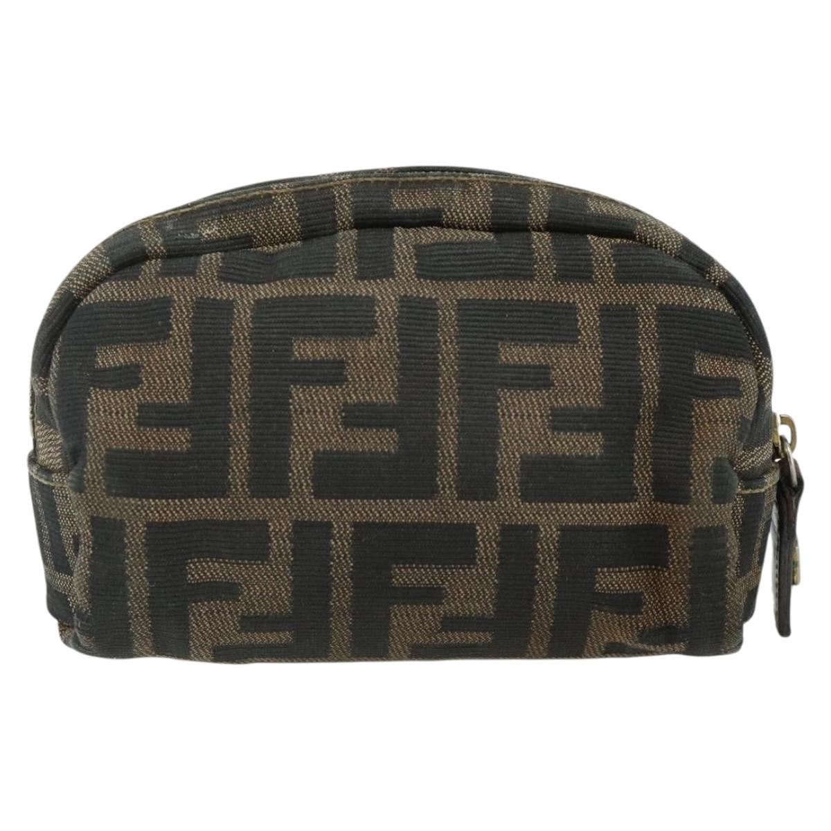 FENDI Zucca Canvas Pouch Black Brown Auth 177103A