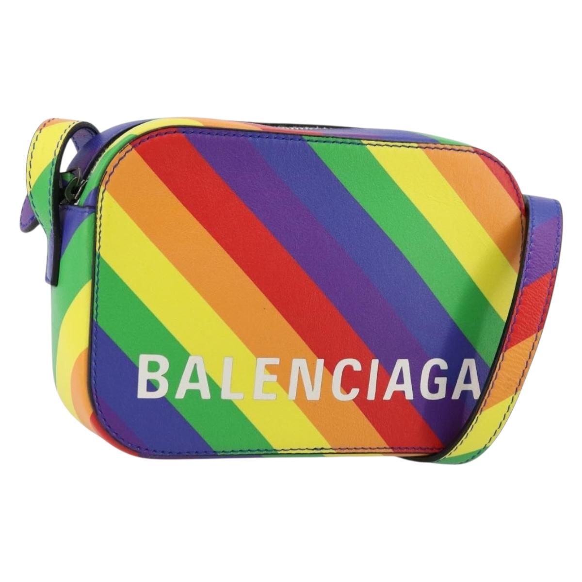 BALENCIAGA Ville Shoulder Bag Leather Multicolor Silver Auth 177109A