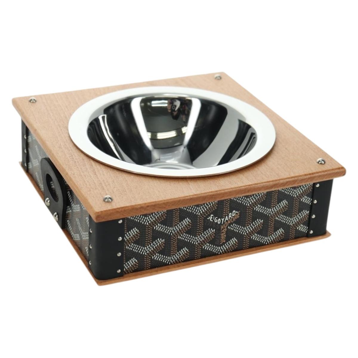 GOYARD Herringbone Food Bowl PVC Brown Auth 177113SV
