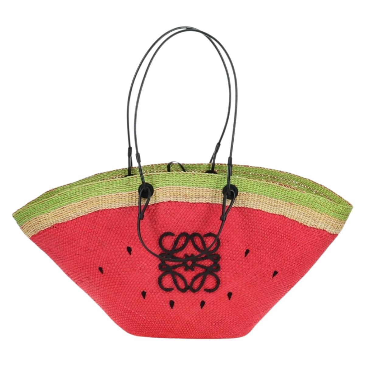 LOEWE Watermelon Tote Bag Raffia 2way Red Auth 177114SAV