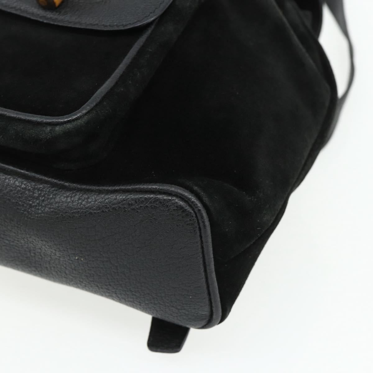 GUCCI Bamboo Backpack Suede Black Gold 003 2034 0030 Auth 177116