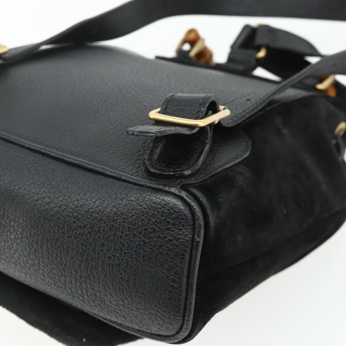 GUCCI Bamboo Backpack Suede Black Gold 003 2034 0030 Auth 177116