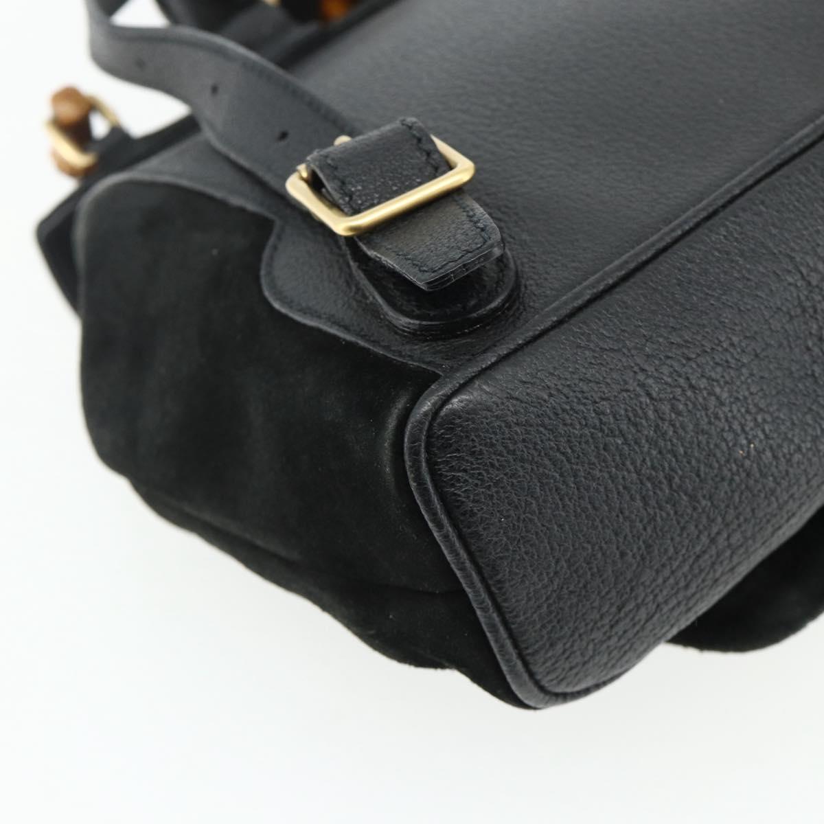 GUCCI Bamboo Backpack Suede Black Gold 003 2034 0030 Auth 177116