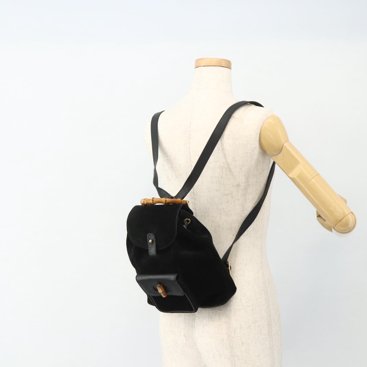 GUCCI Bamboo Backpack Suede Black Gold 003 2034 0030 Auth 177116