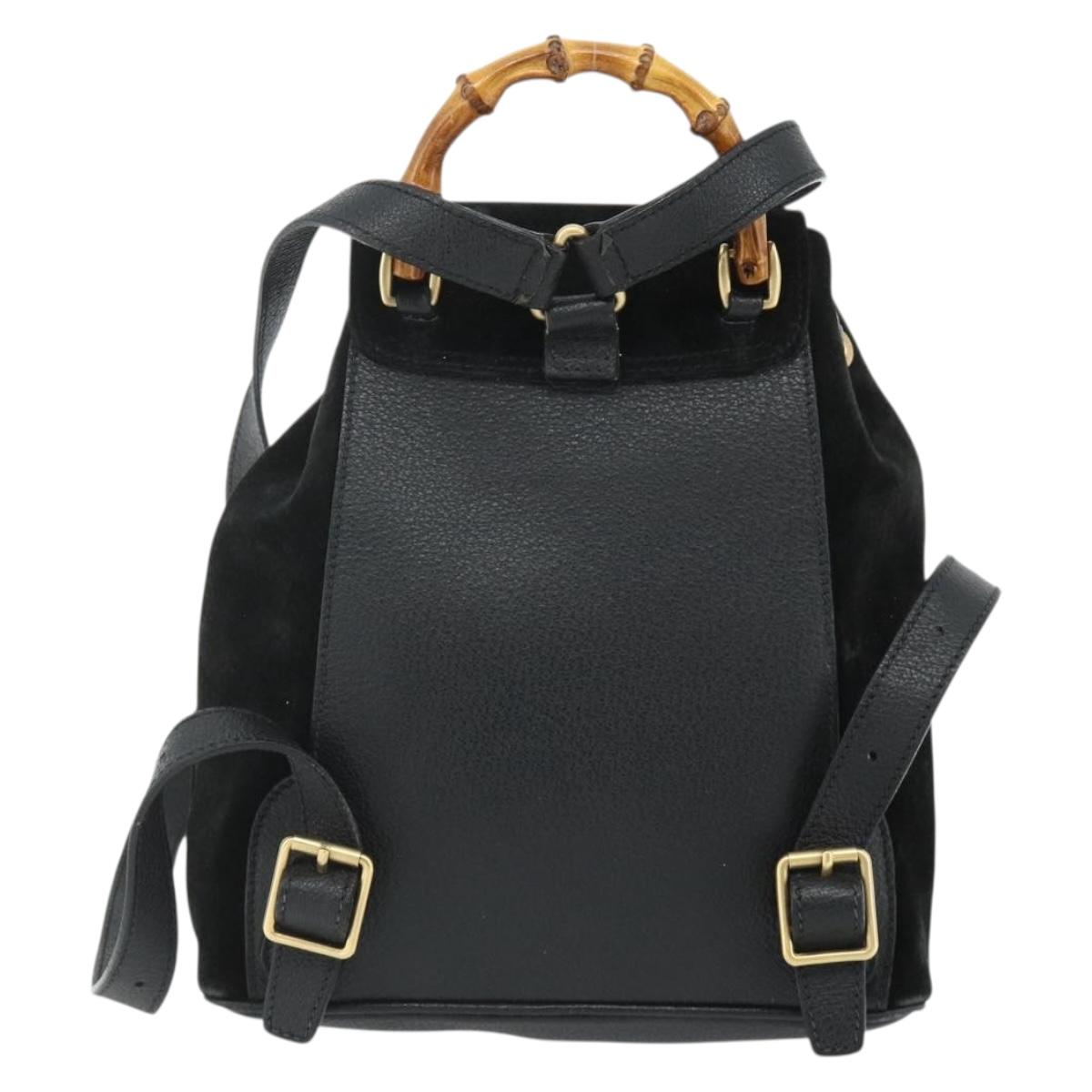 GUCCI Bamboo Backpack Suede Black Gold 003 2034 0030 Auth 177116