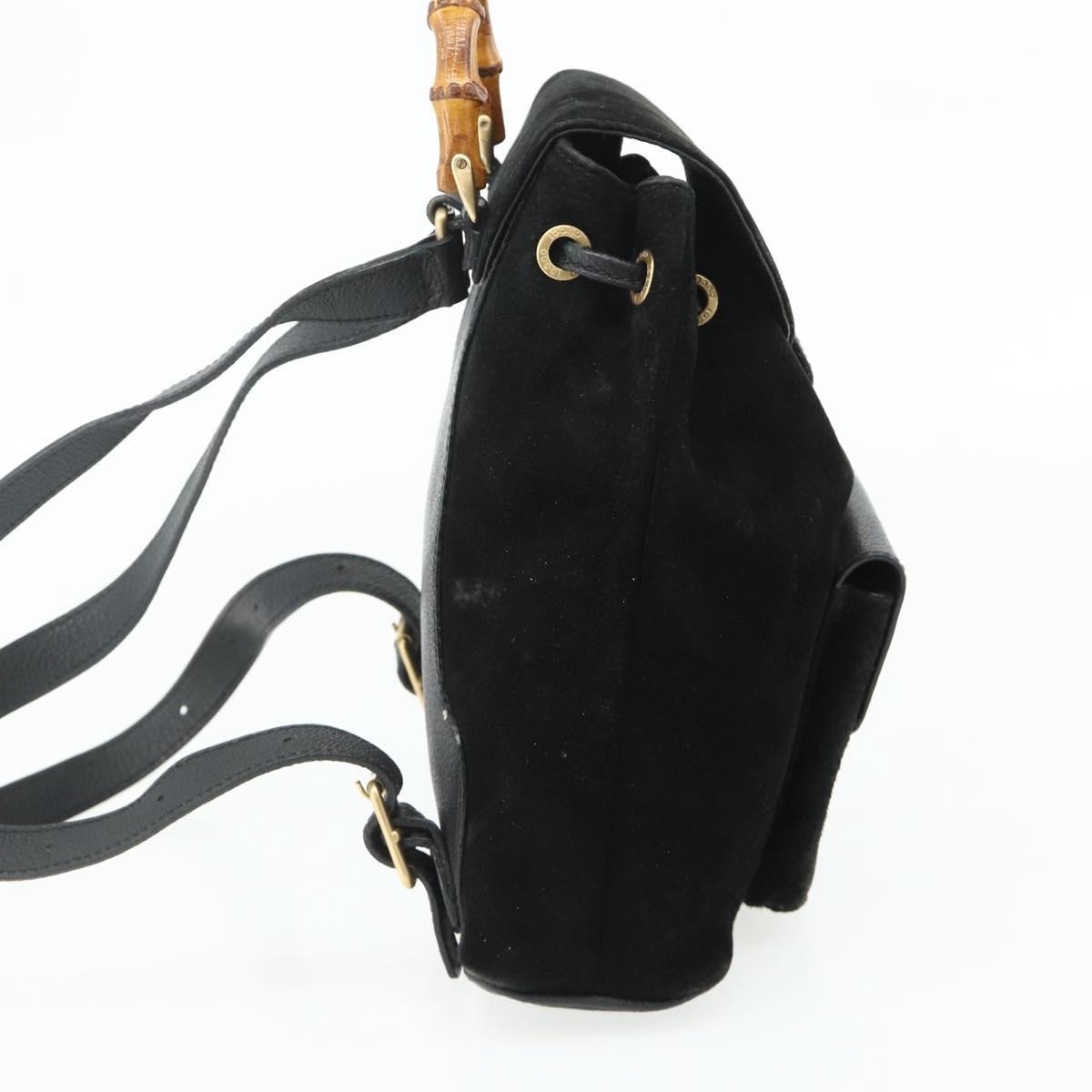GUCCI Bamboo Backpack Suede Black Gold 003 2034 0030 Auth 177116