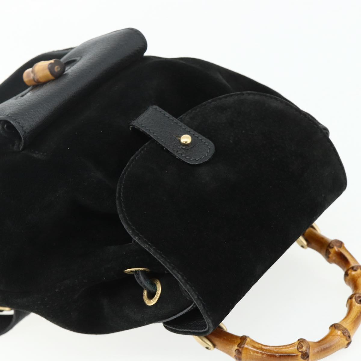 GUCCI Bamboo Backpack Suede Black Gold 003 2034 0030 Auth 177116