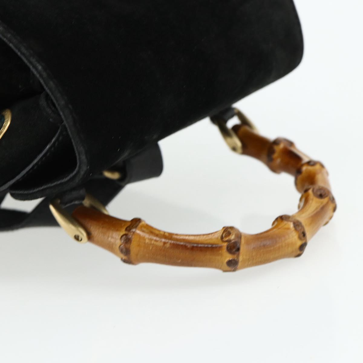 GUCCI Bamboo Backpack Suede Black Gold 003 2034 0030 Auth 177116