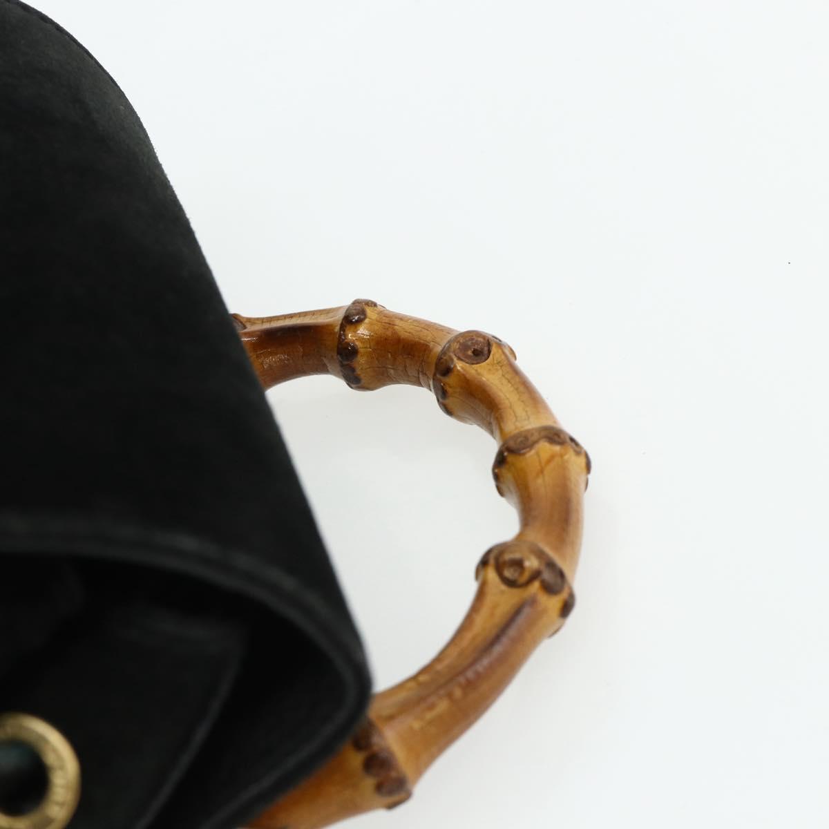 GUCCI Bamboo Backpack Suede Black Gold 003 2034 0030 Auth 177116