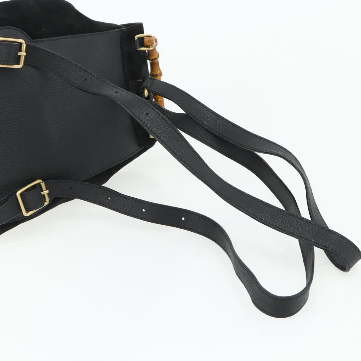 GUCCI Bamboo Backpack Suede Black Gold 003 2034 0030 Auth 177116