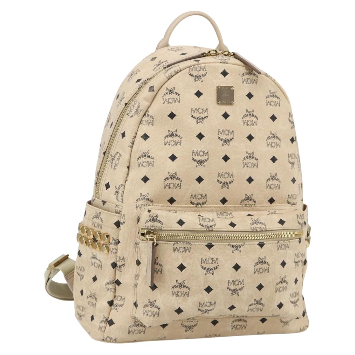 MCM Vicetos Logogram Backpack PVC Ivory Gold Auth 177118