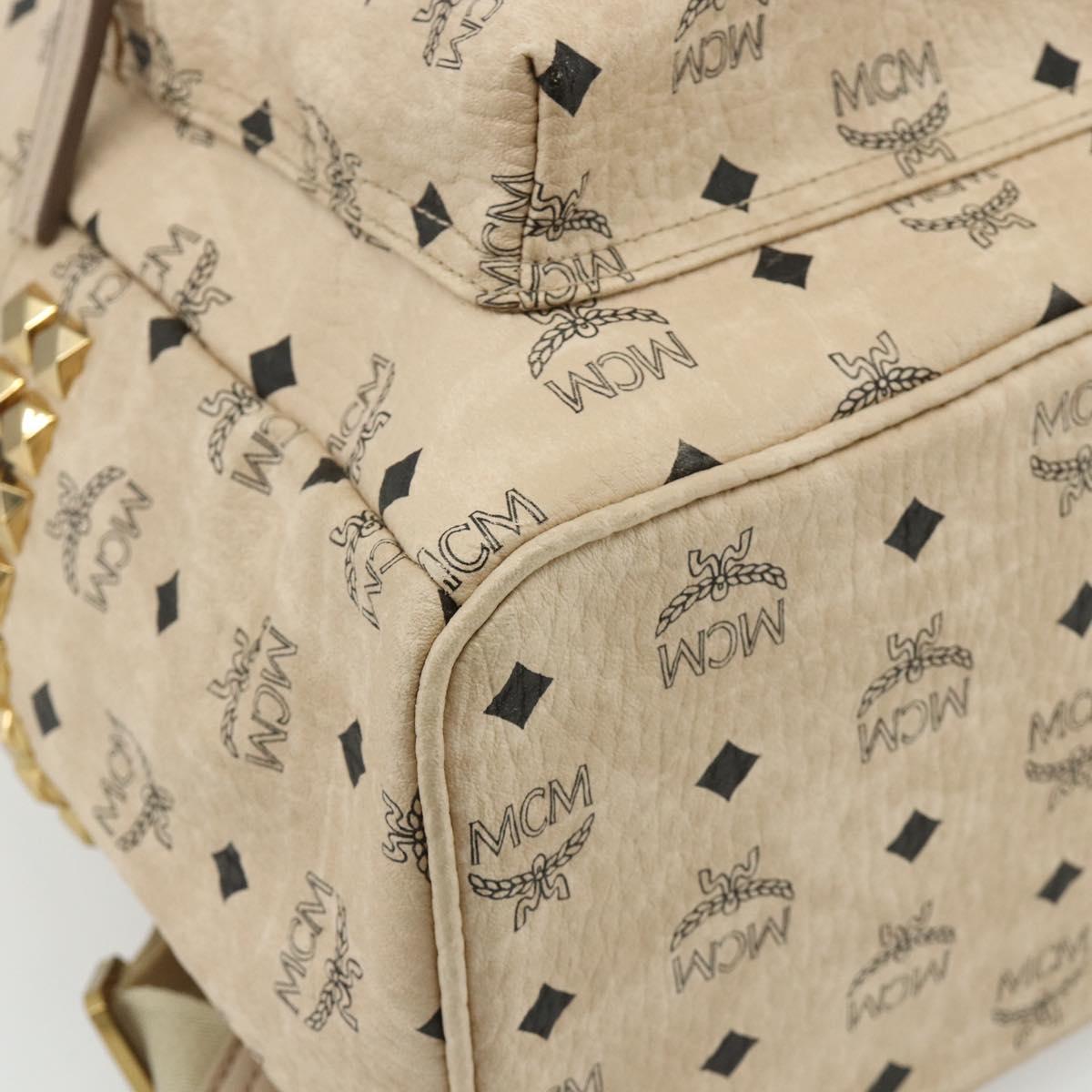 MCM Vicetos Logogram Backpack PVC Ivory Gold Auth 177118