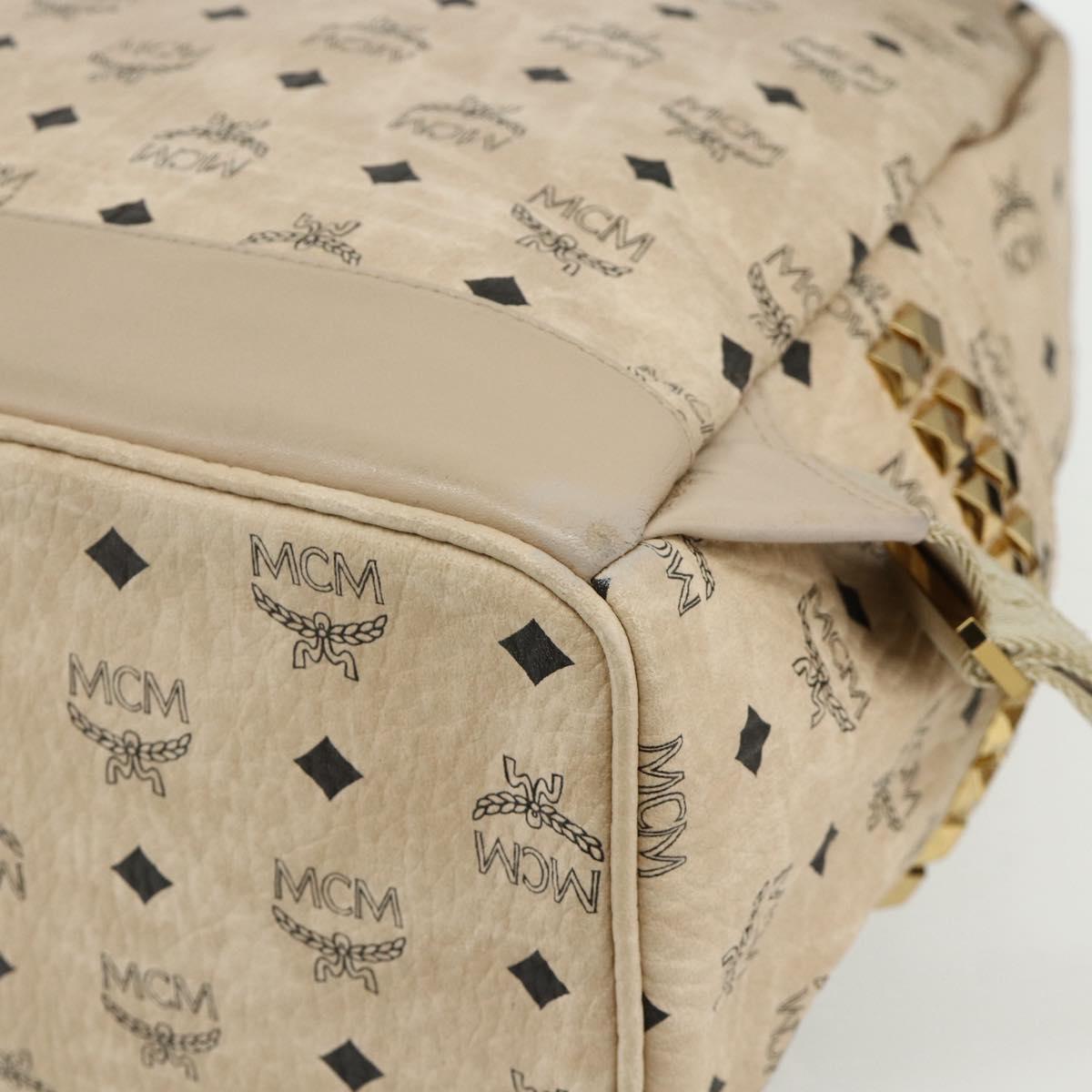 MCM Vicetos Logogram Backpack PVC Ivory Gold Auth 177118
