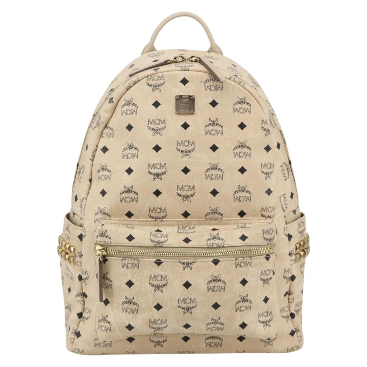 MCM Vicetos Logogram Backpack PVC Ivory Gold Auth 177118