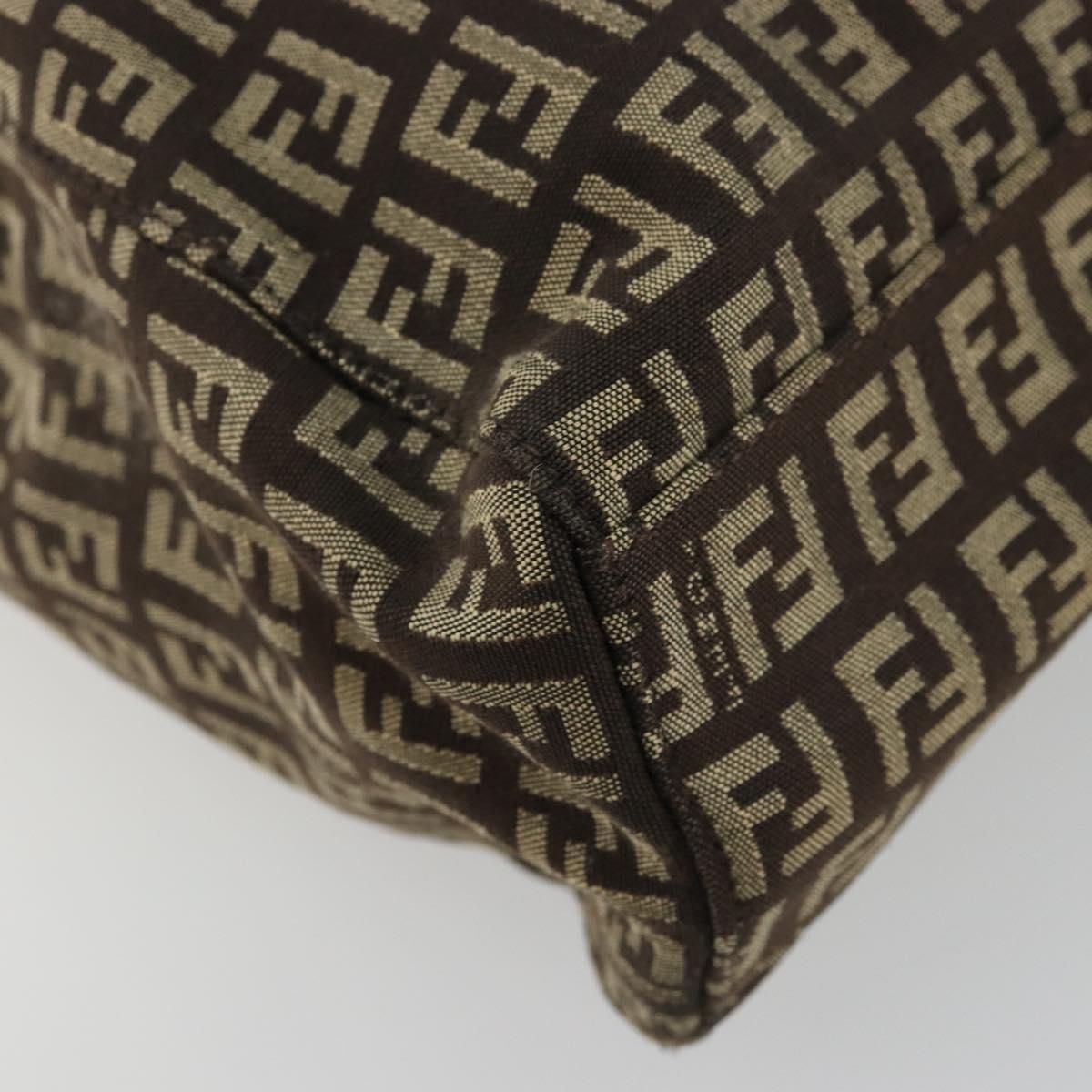 FENDI Zucchino Canvas Hand Bag Brown Silver Auth 177119