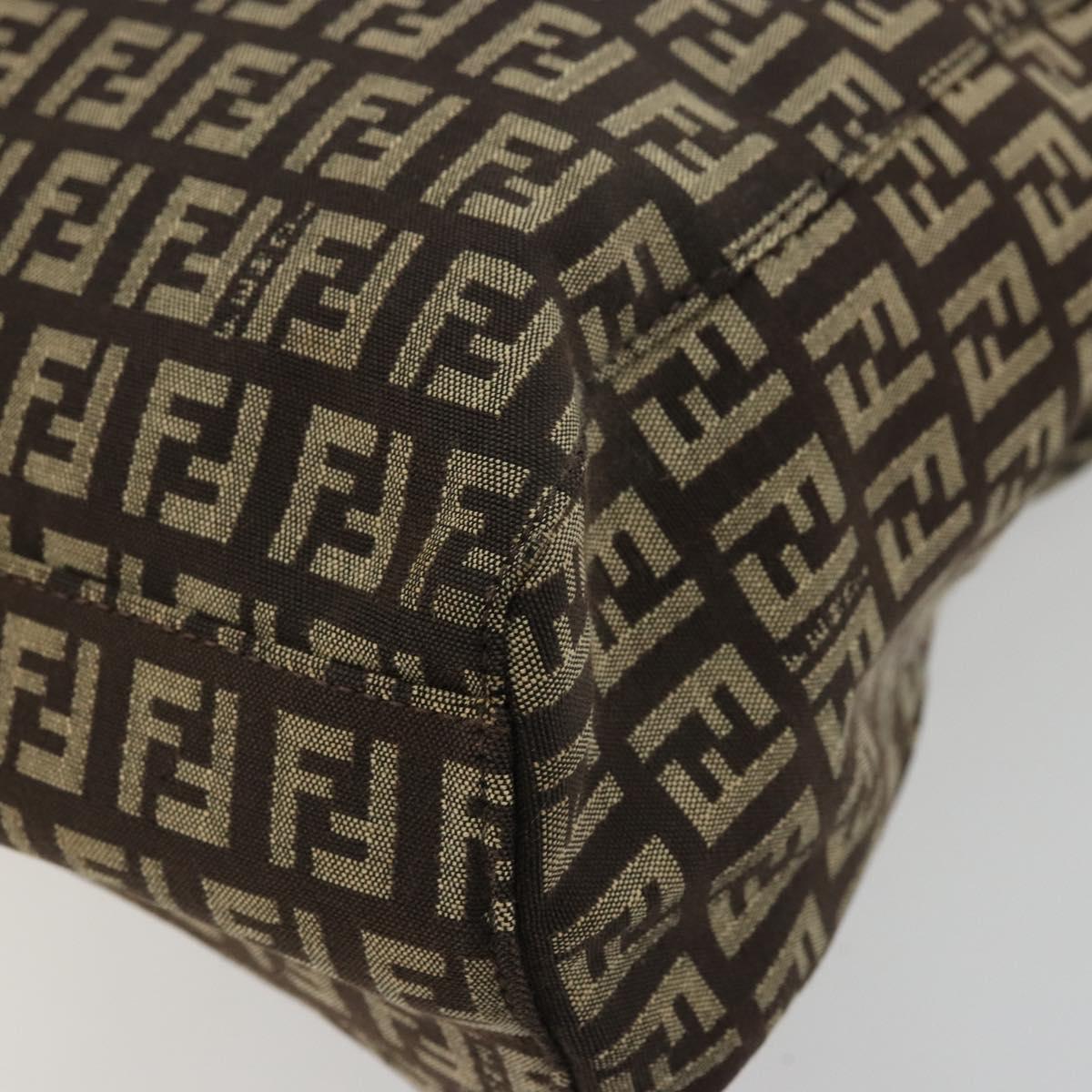 FENDI Zucchino Canvas Hand Bag Brown Silver Auth 177119