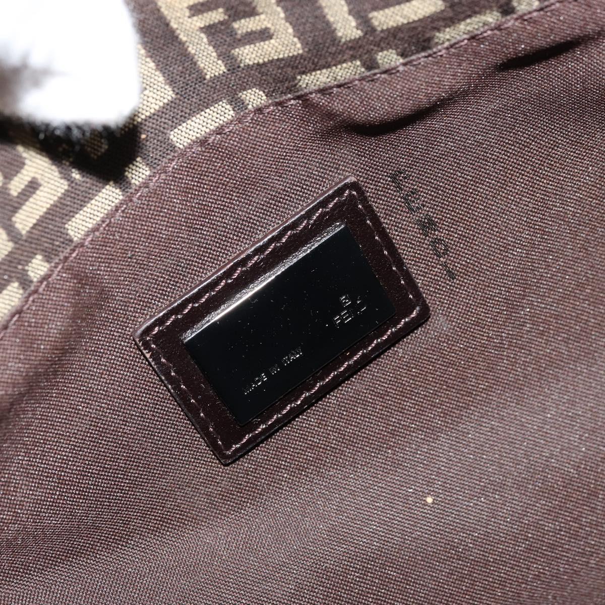FENDI Zucchino Canvas Hand Bag Brown Silver Auth 177119