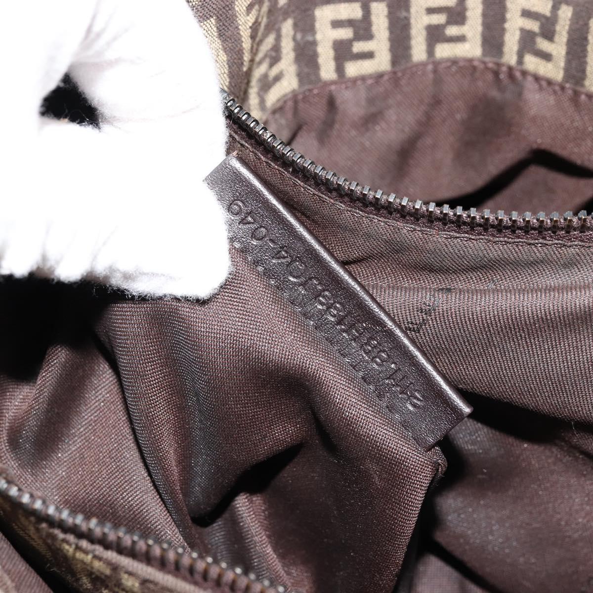 FENDI Zucchino Canvas Hand Bag Brown Silver Auth 177119