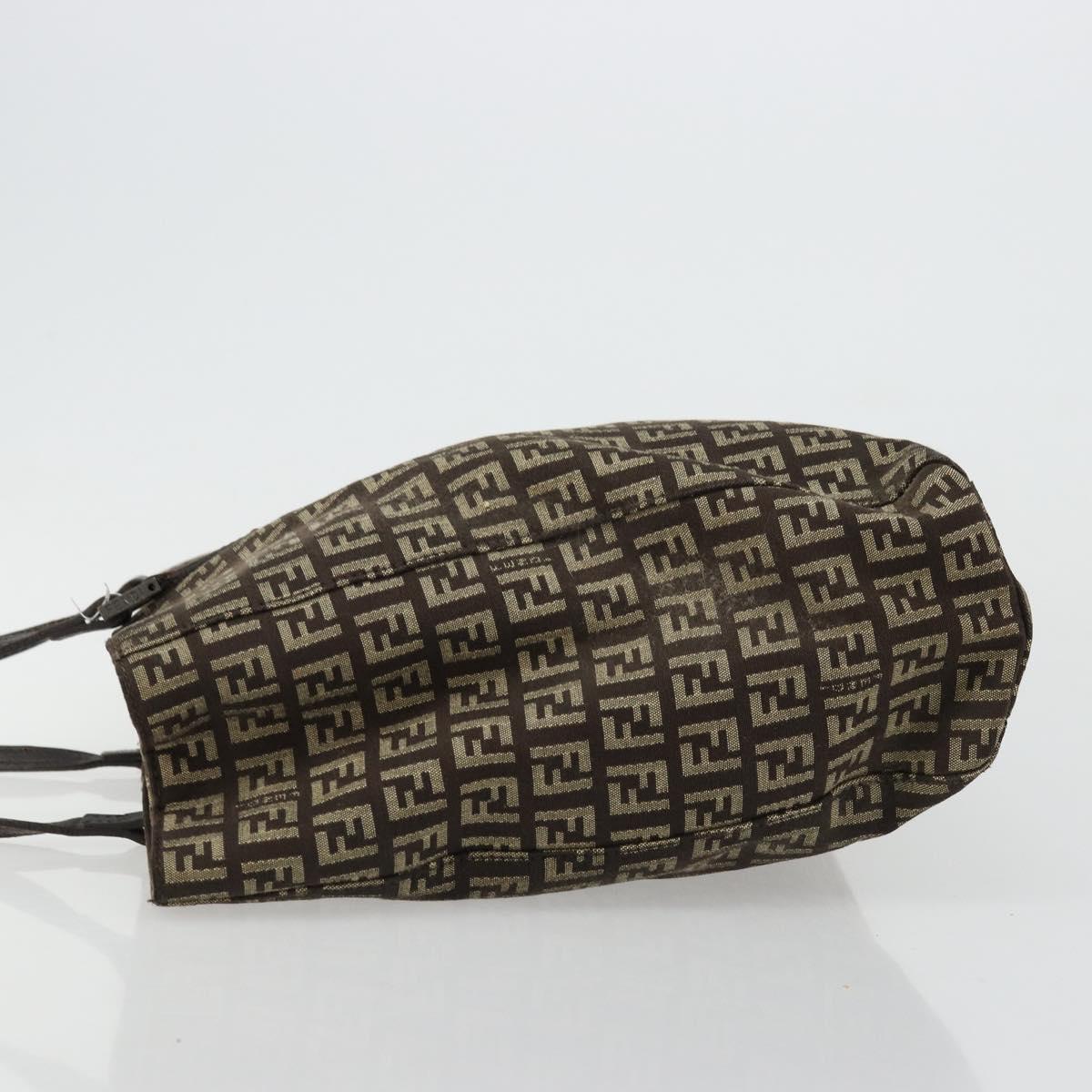 FENDI Zucchino Canvas Hand Bag Brown Silver Auth 177119