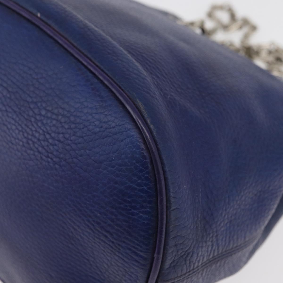 CELINE Chain Shoulder Bag Leather Blue Silver Auth 177125A