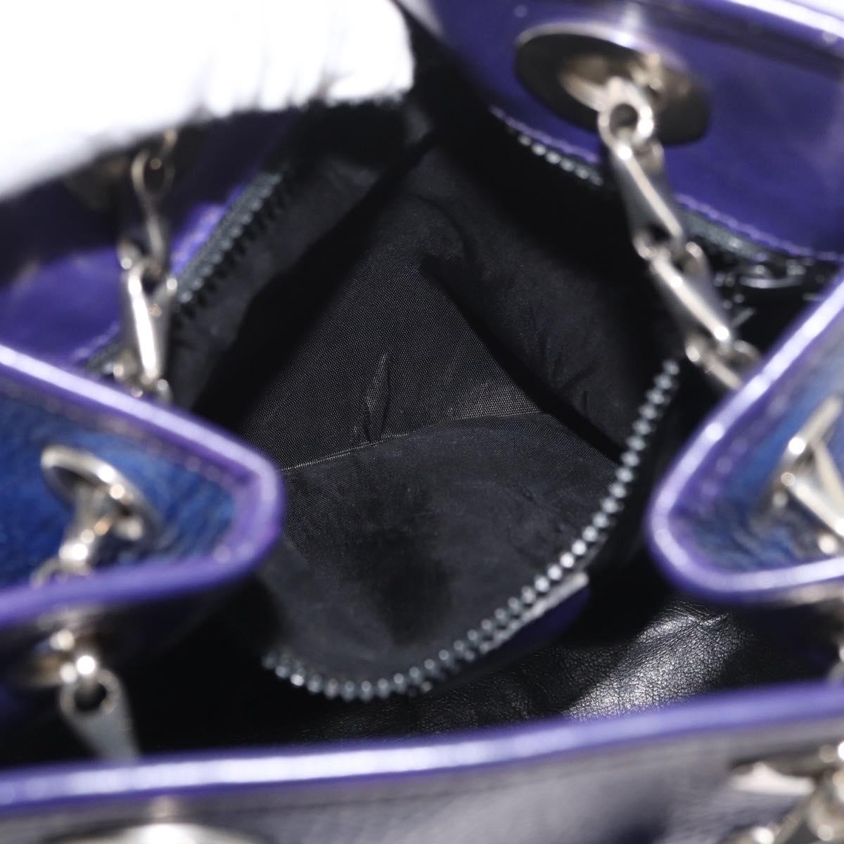 CELINE Chain Shoulder Bag Leather Blue Silver Auth 177125A