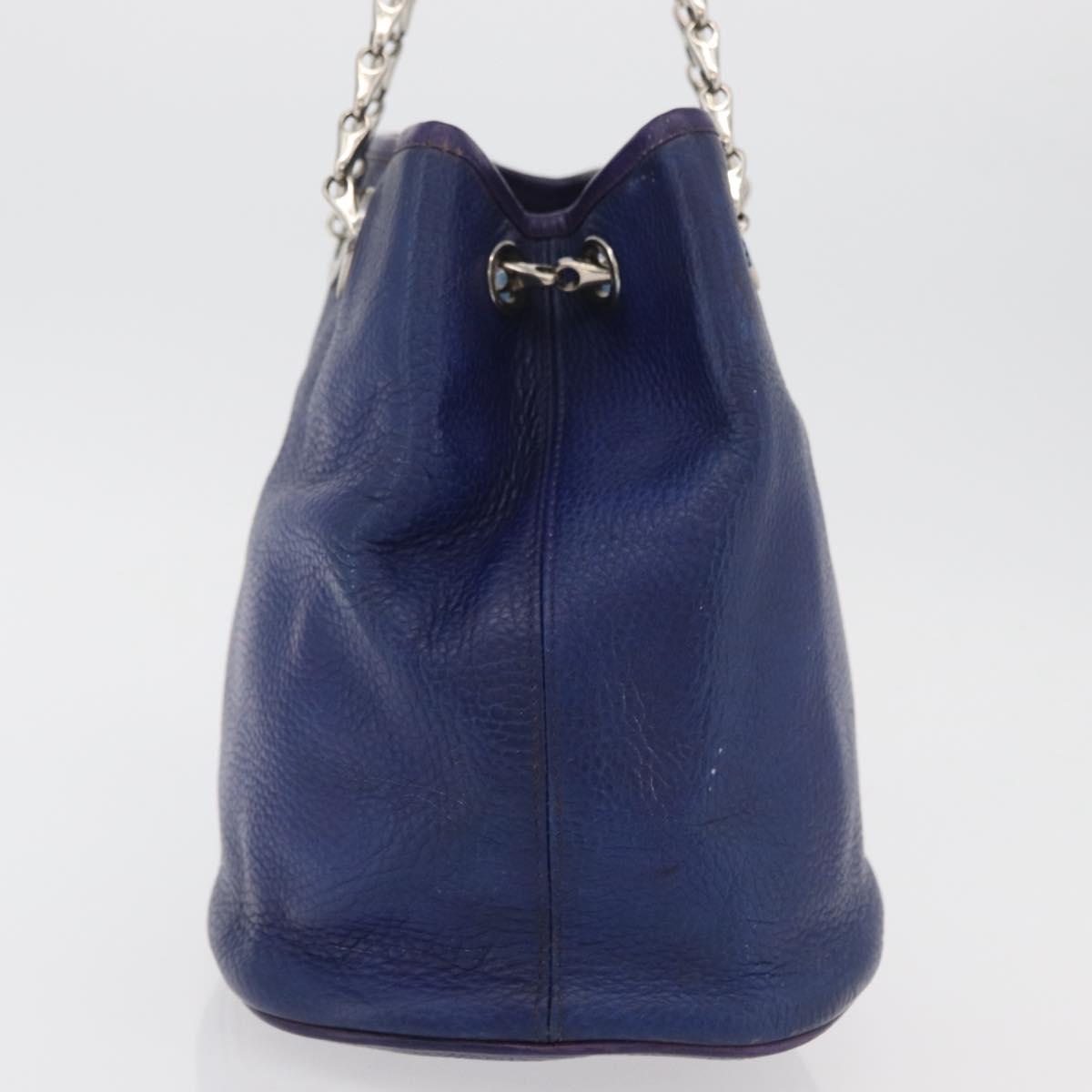 CELINE Chain Shoulder Bag Leather Blue Silver Auth 177125A
