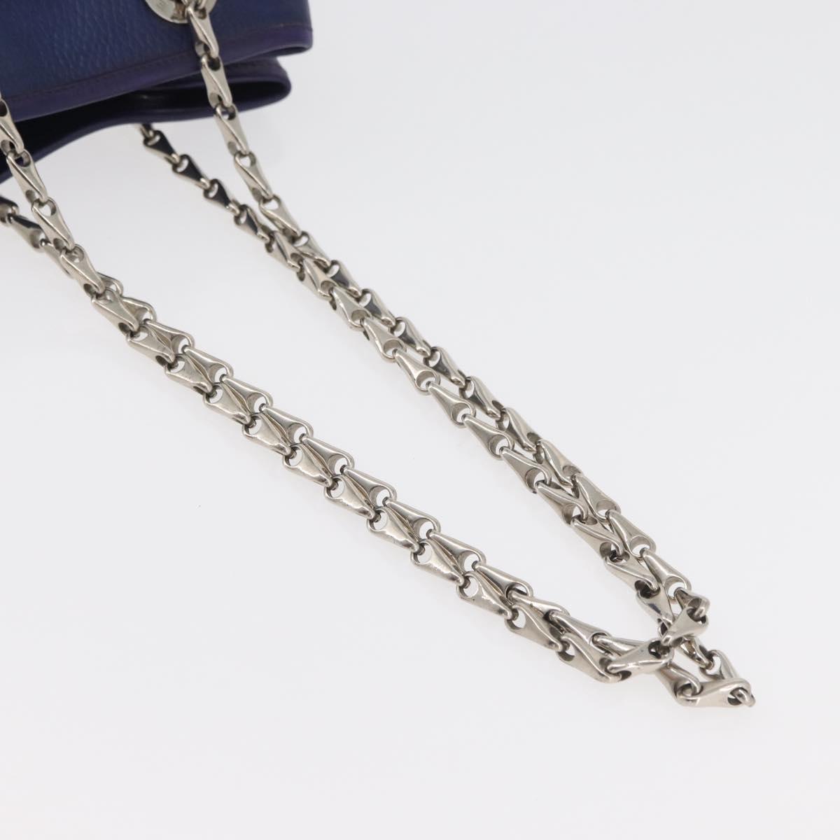 CELINE Chain Shoulder Bag Leather Blue Silver Auth 177125A