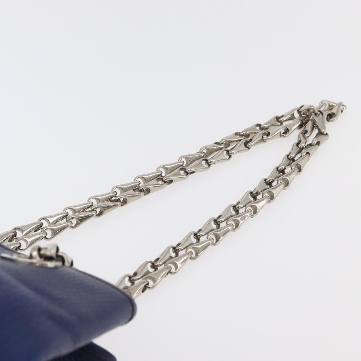 CELINE Chain Shoulder Bag Leather Blue Silver Auth 177125A