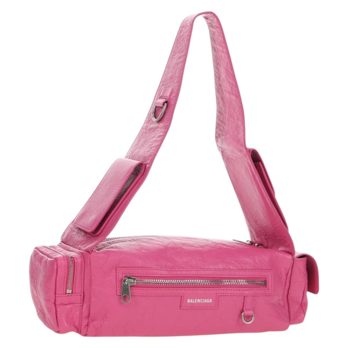 BALENCIAGA Super Busy Shoulder Bag Leather Pink Silver 762516 Auth 177134SM