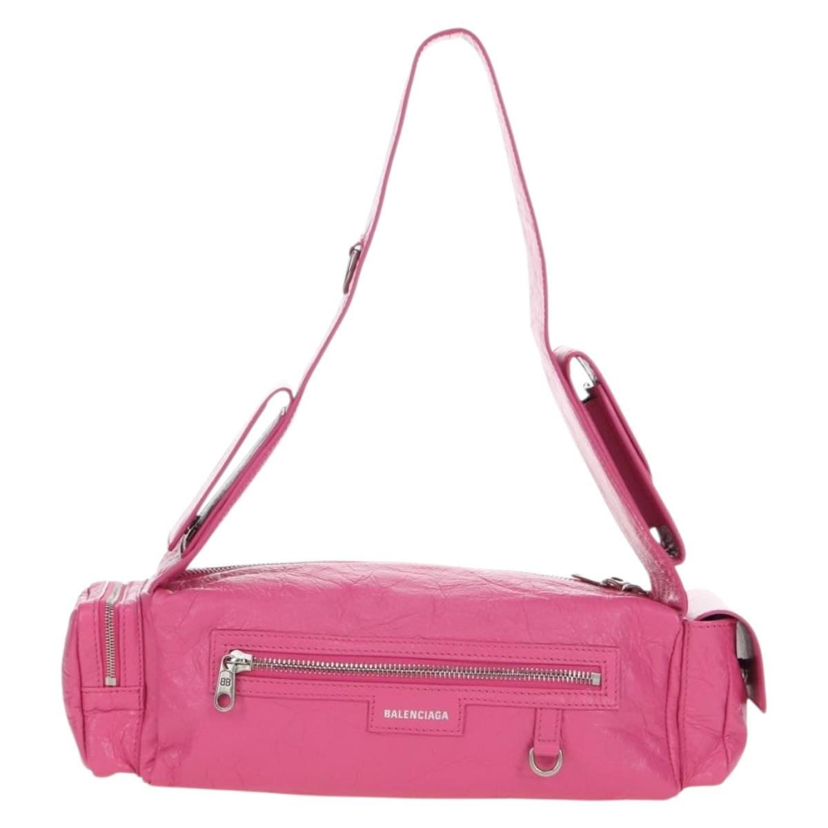 BALENCIAGA Super Busy Shoulder Bag Leather Pink Silver 762516 Auth 177134SM