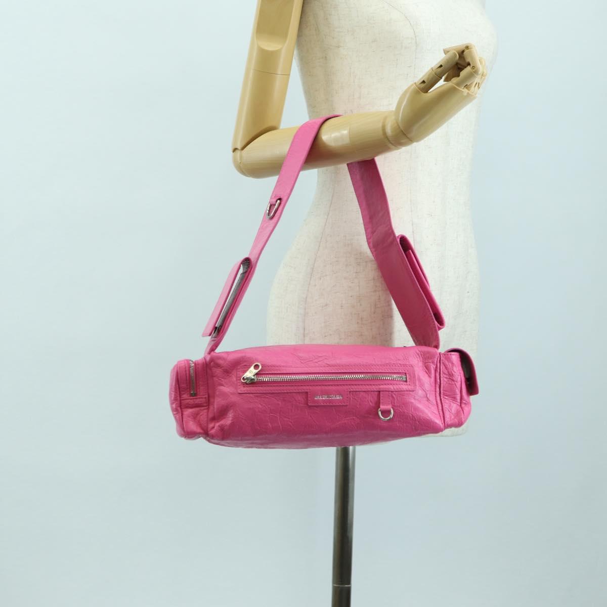 BALENCIAGA Super Busy Shoulder Bag Leather Pink Silver 762516 Auth 177134SM