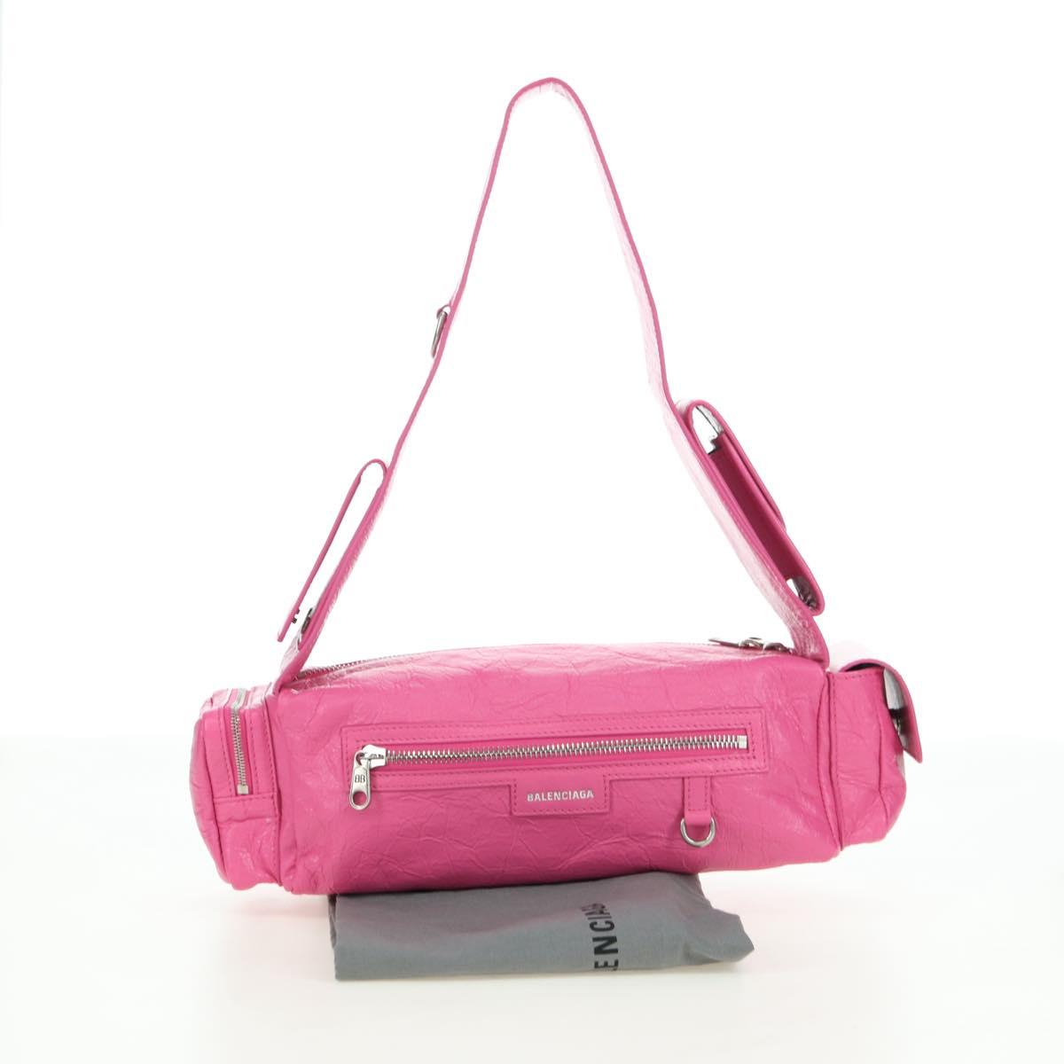 BALENCIAGA Super Busy Shoulder Bag Leather Pink Silver 762516 Auth 177134SM