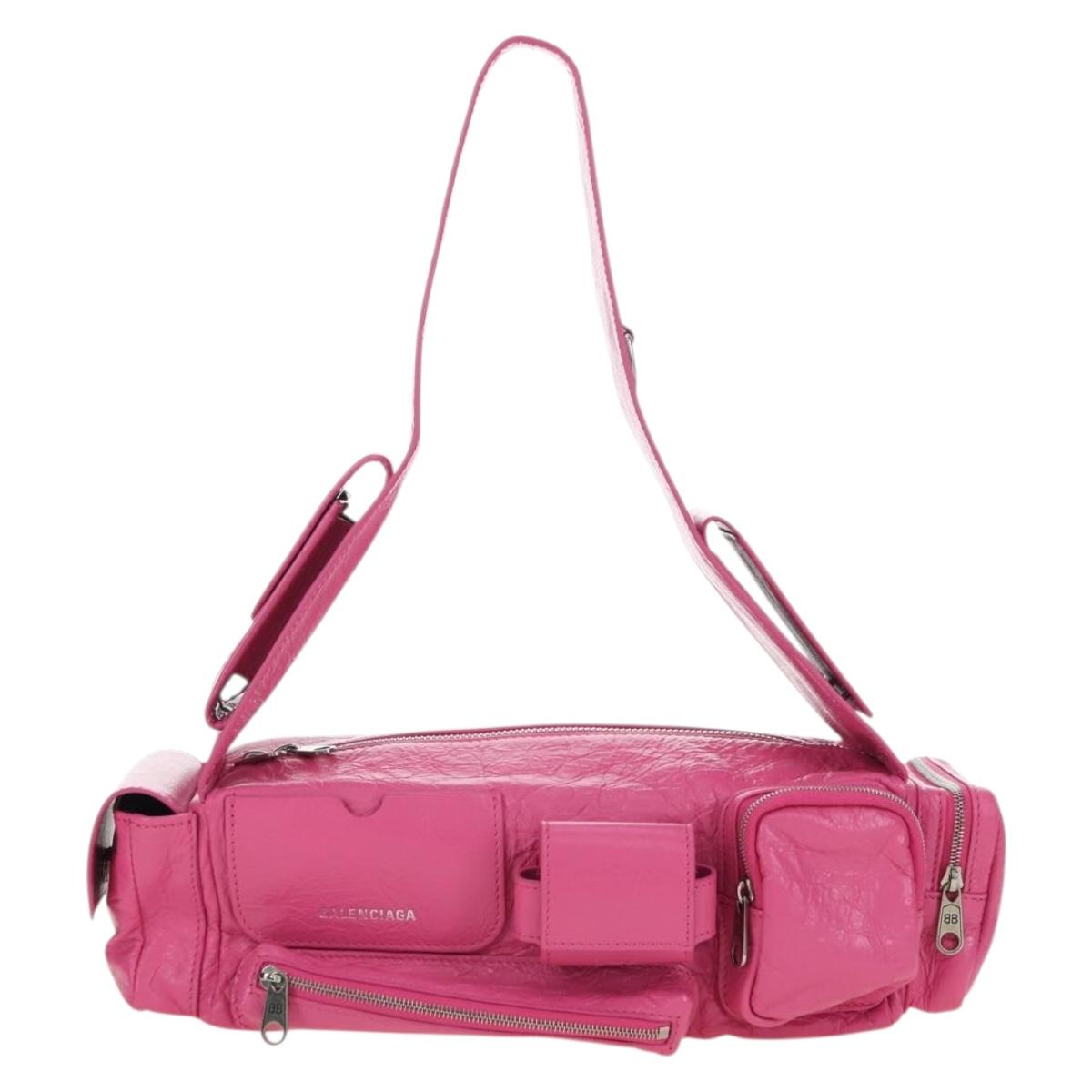 BALENCIAGA Super Busy Shoulder Bag Leather Pink Silver 762516 Auth 177134SM