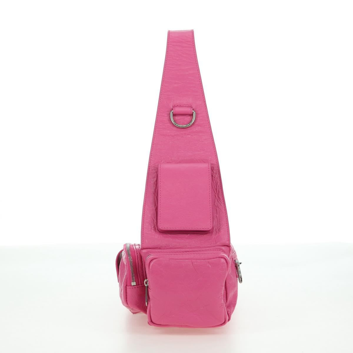 BALENCIAGA Super Busy Shoulder Bag Leather Pink Silver 762516 Auth 177134SM