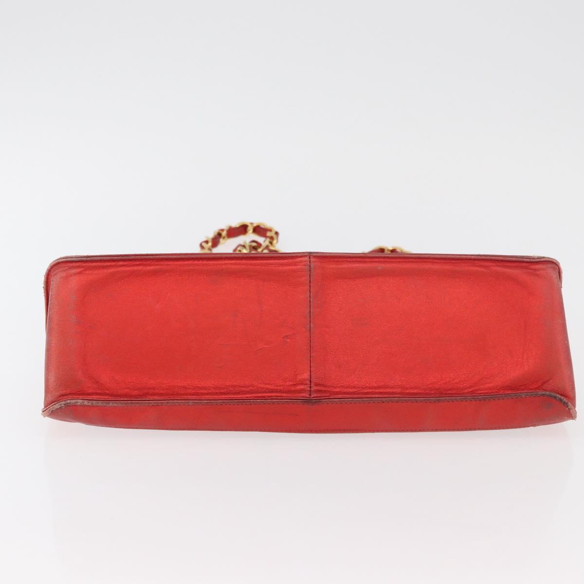 CHANEL Matelasse Chain Shoulder Bag Vinyl Red Gold CC Auth 177136A